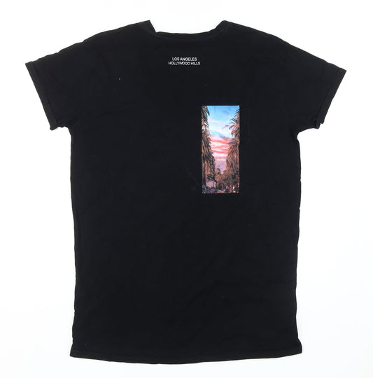 River Island Unisex Black City Graphic T-Shirt, Size 10