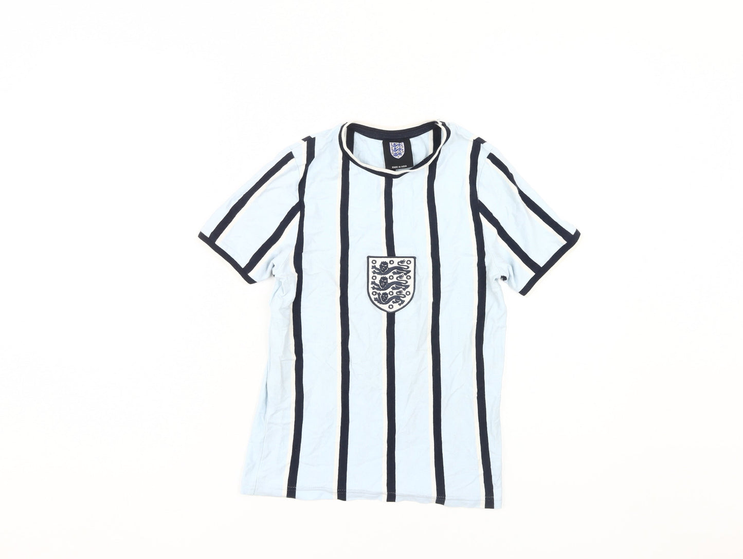 Boys Blue Striped England T-Shirt 8-9 Years Cotton Casual