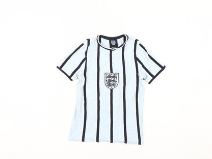 Boys Blue Striped England T-Shirt 8-9 Years Cotton Casual