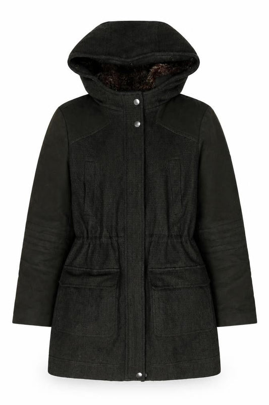 Preen Women's Green Parka Coat Size 14 - Hooded, Fur Trim