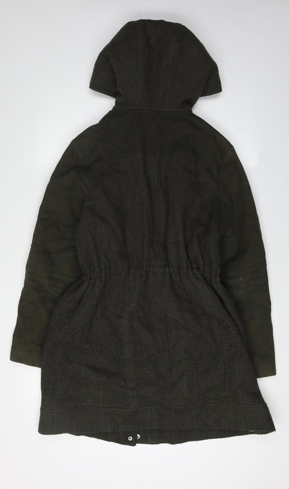 Preen Women's Green Parka Coat Size 14 - Hooded, Fur Trim