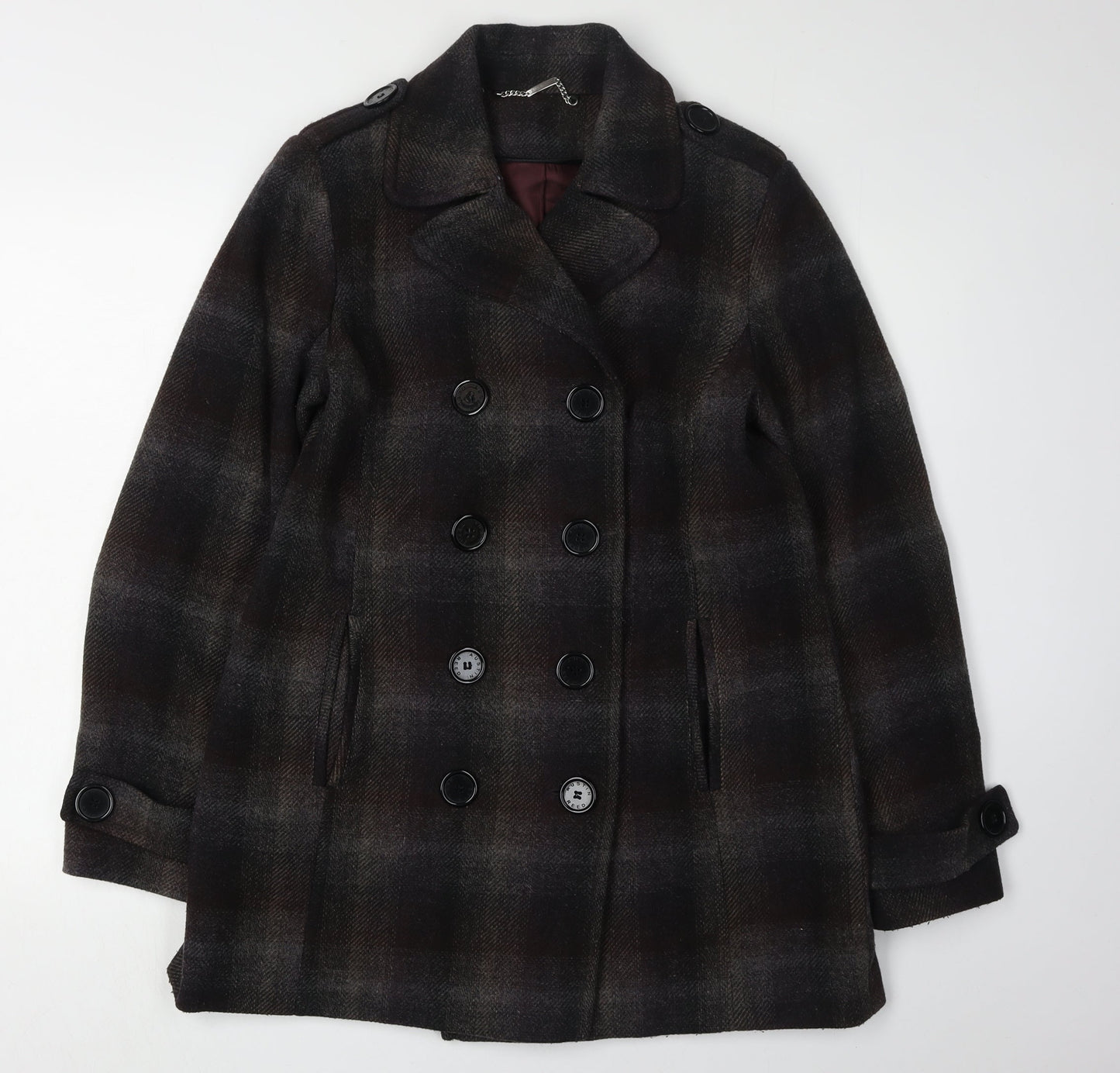 Austin Reed Women's Black Check Pea Coat Size 12