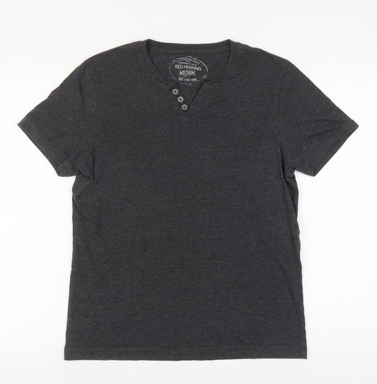 Red Herring Men's Grey Henley T-Shirt - Medium