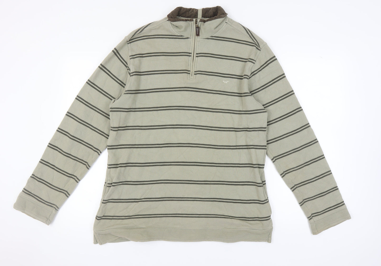 Wolsey Men's Beige Striped 1/4 Zip Sweatshirt M