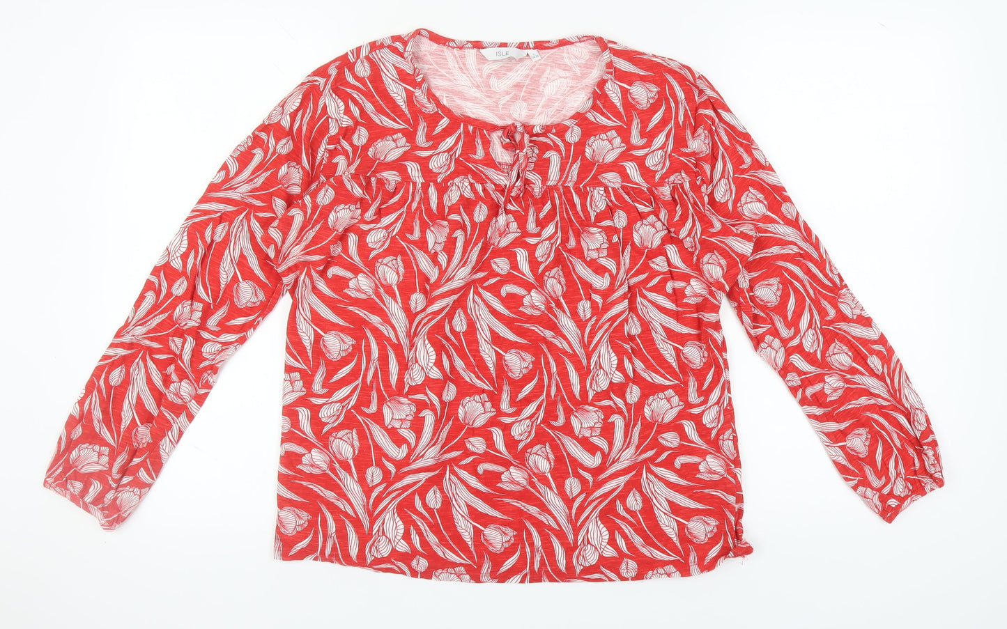 ISLE Women's Red Floral Cotton Blouse, Size L