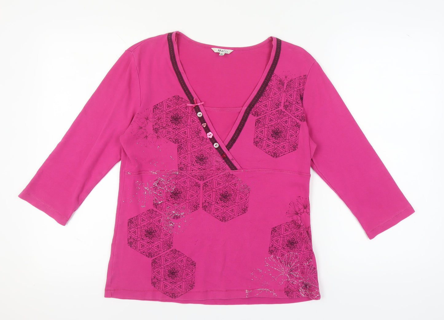 M&Co Women's Pink XL Floral Jersey Blouse