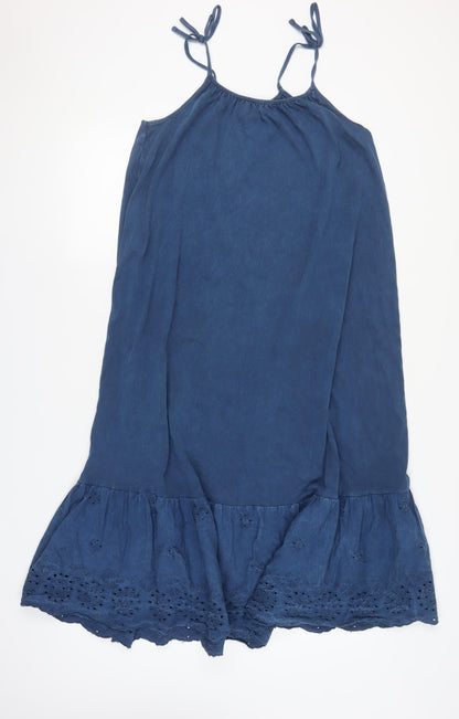 Next Women's Blue Sleeveless Ruffle Dress - Size 8