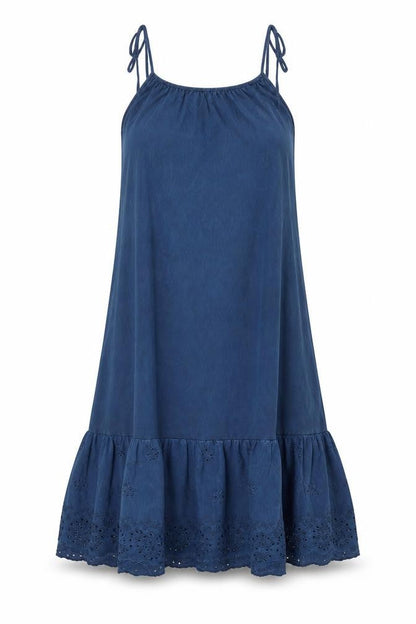 Next Women's Blue Sleeveless Ruffle Dress - Size 8