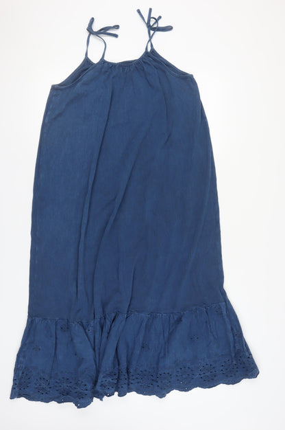 Next Women's Blue Sleeveless Ruffle Dress - Size 8
