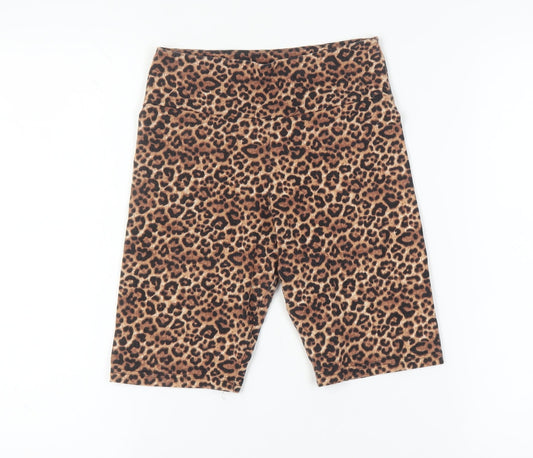 Monki Women's Biker Shorts, Animal Print, Small, Brown