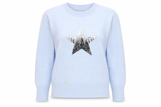 Front view of Pure Collection Women's Blue Sequin Star jumper -, size 12