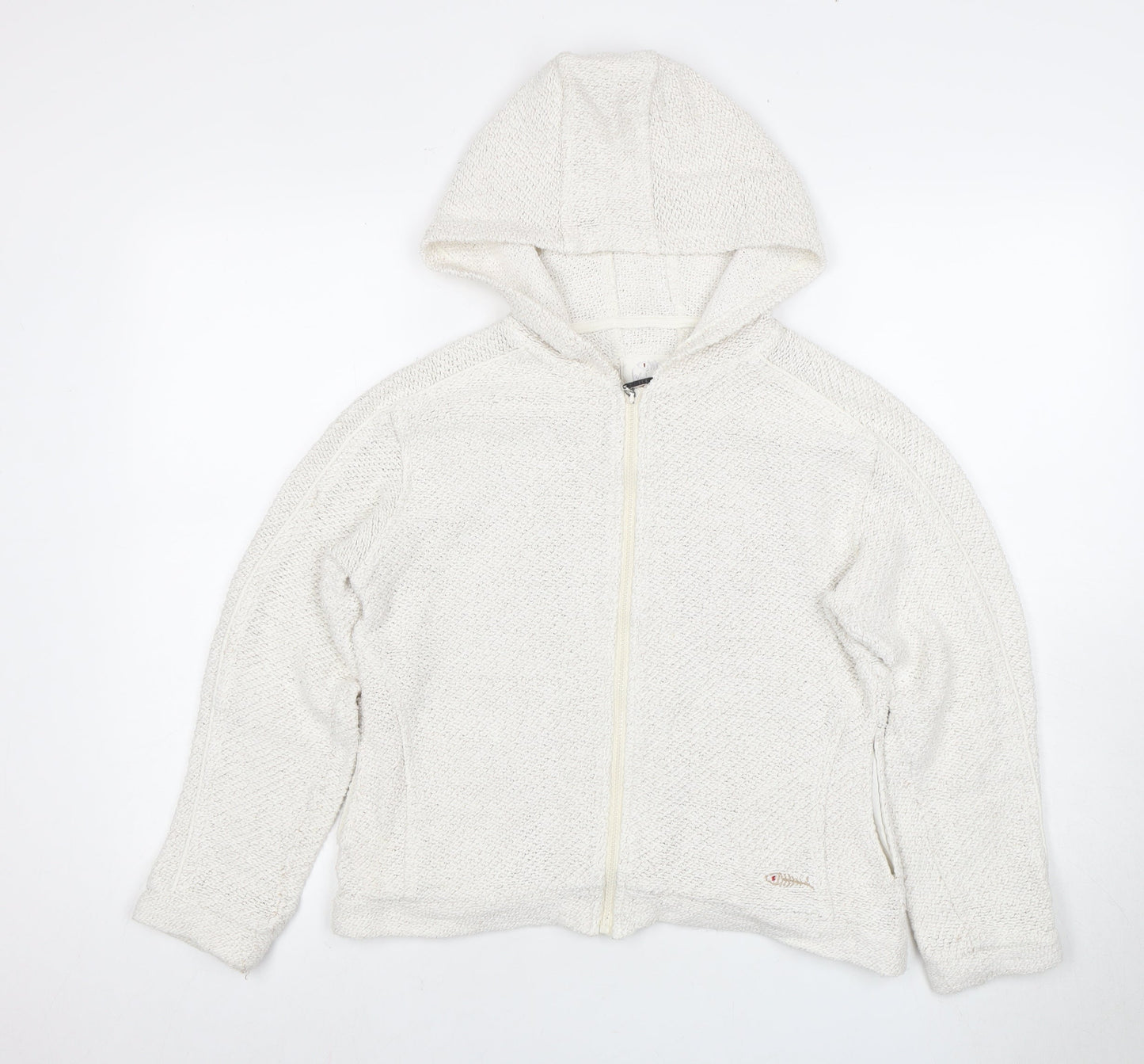 Women's White Crochet Hoodie, Size 8, Zip-Up Casual