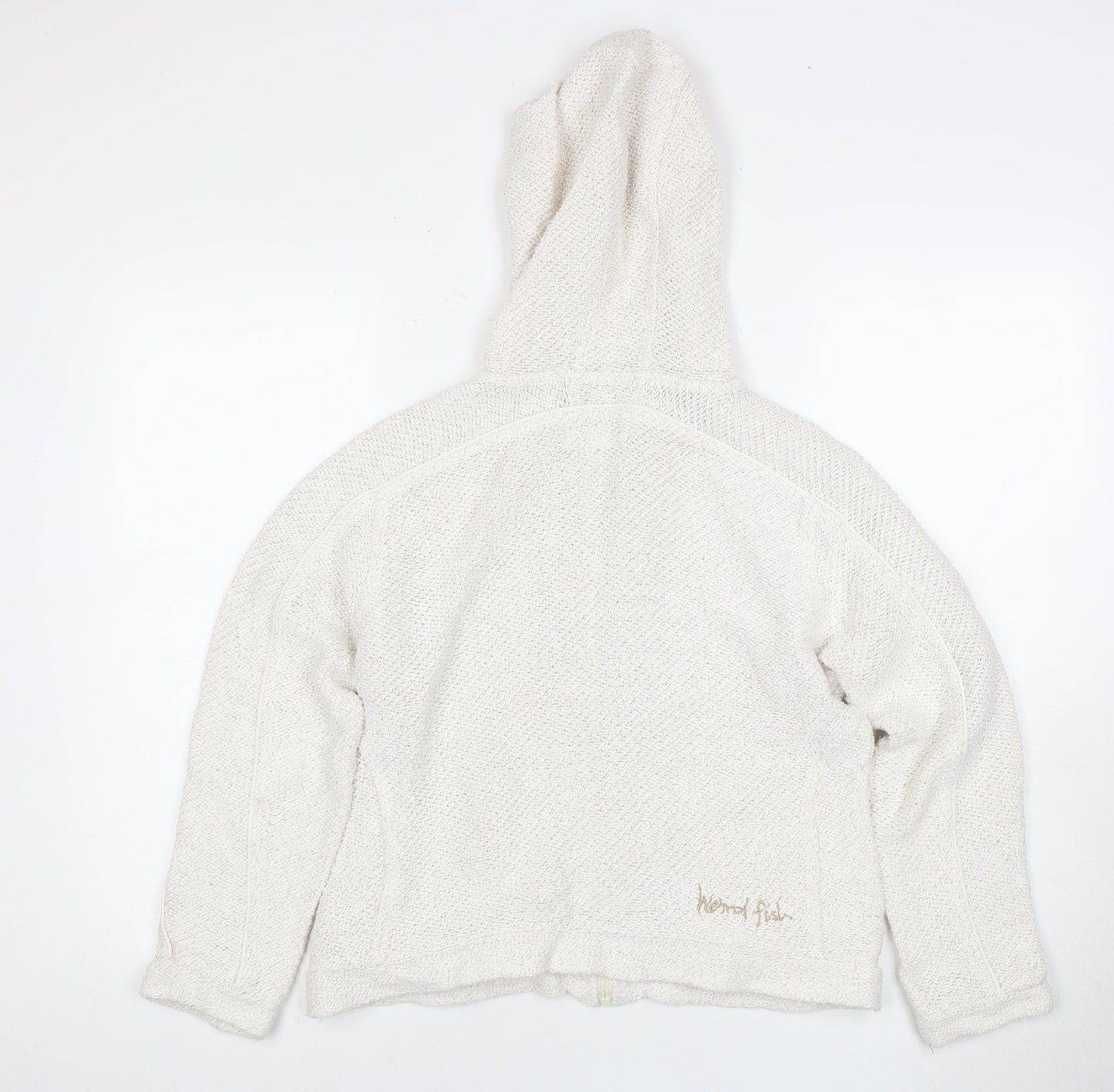 Women's White Crochet Hoodie, Size 8, Zip-Up Casual