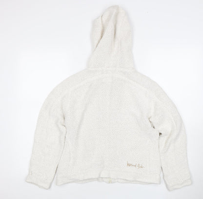 Women's White Crochet Hoodie, Size 8, Zip-Up Casual