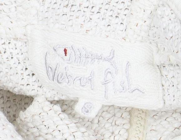 Women's White Crochet Hoodie, Size 8, Zip-Up Casual