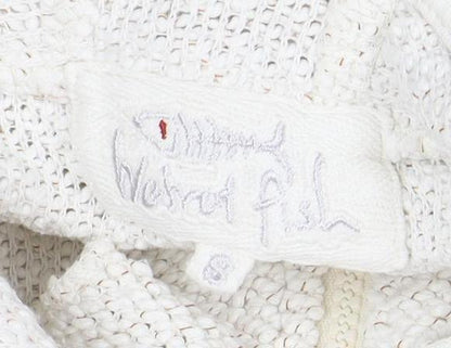 Women's White Crochet Hoodie, Size 8, Zip-Up Casual