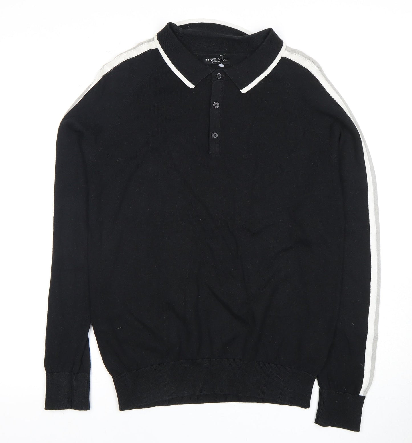 Brave Soul Men's Black Long Sleeve Polo Shirt L