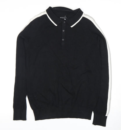 Brave Soul Men's Black Long Sleeve Polo Shirt L