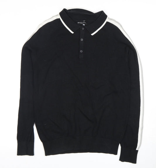 Brave Soul Men's Black Long Sleeve Polo Shirt L
