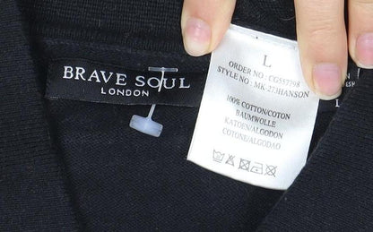 Brave Soul Men's Black Long Sleeve Polo Shirt L