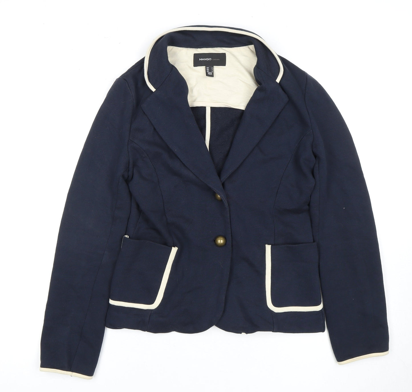 Mango Women's Blue Blazer, Size 10, Two-Button, Cotton