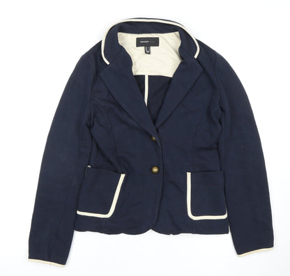 Mango Women's Blue Blazer, Size 10, Two-Button, Cotton
