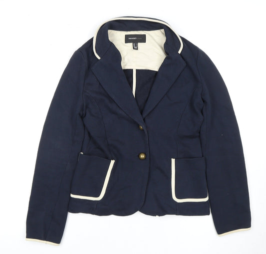 Mango Women's Blue Blazer, Size 10, Two-Button, Cotton