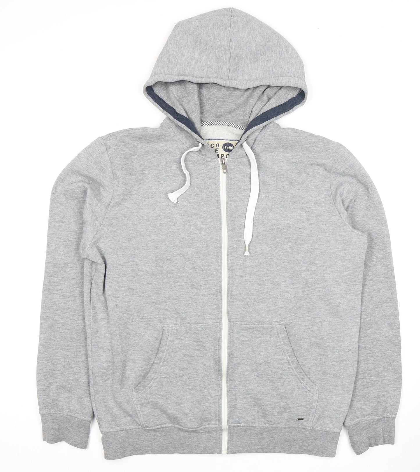 Solid Men's Grey XL Full Zip Hoodie