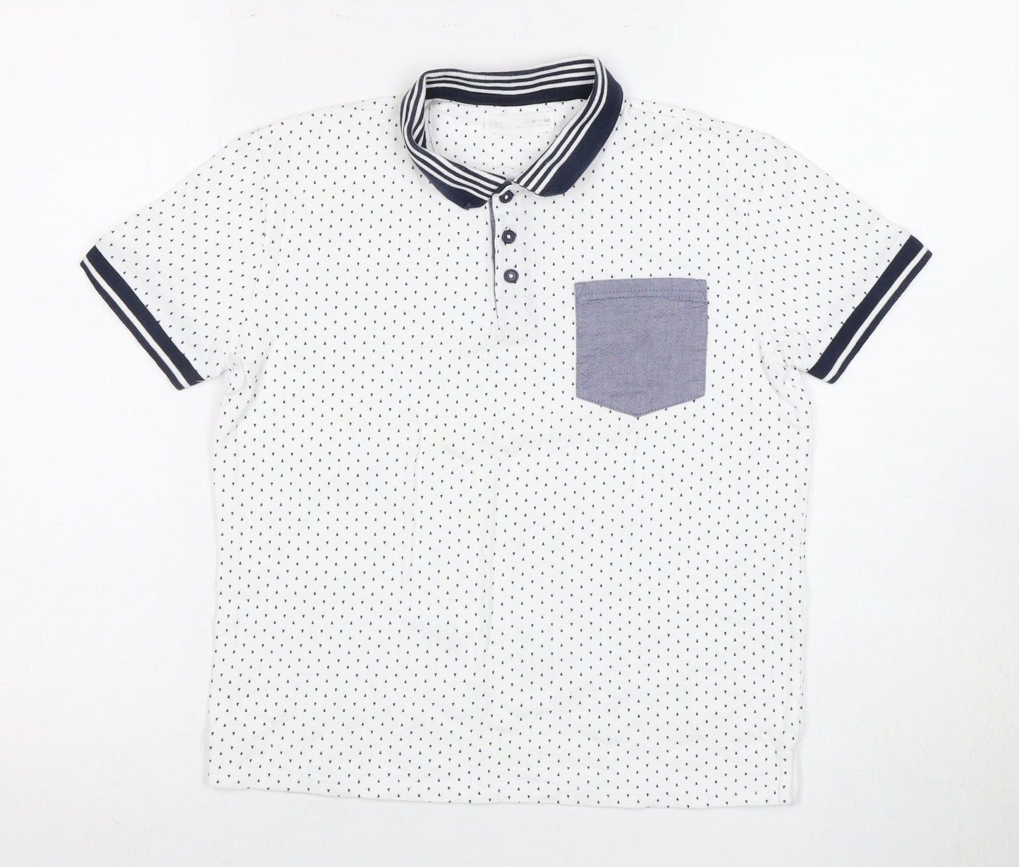Zara Boys White Polo Shirt with Polka Dot Design, Size 11 Years