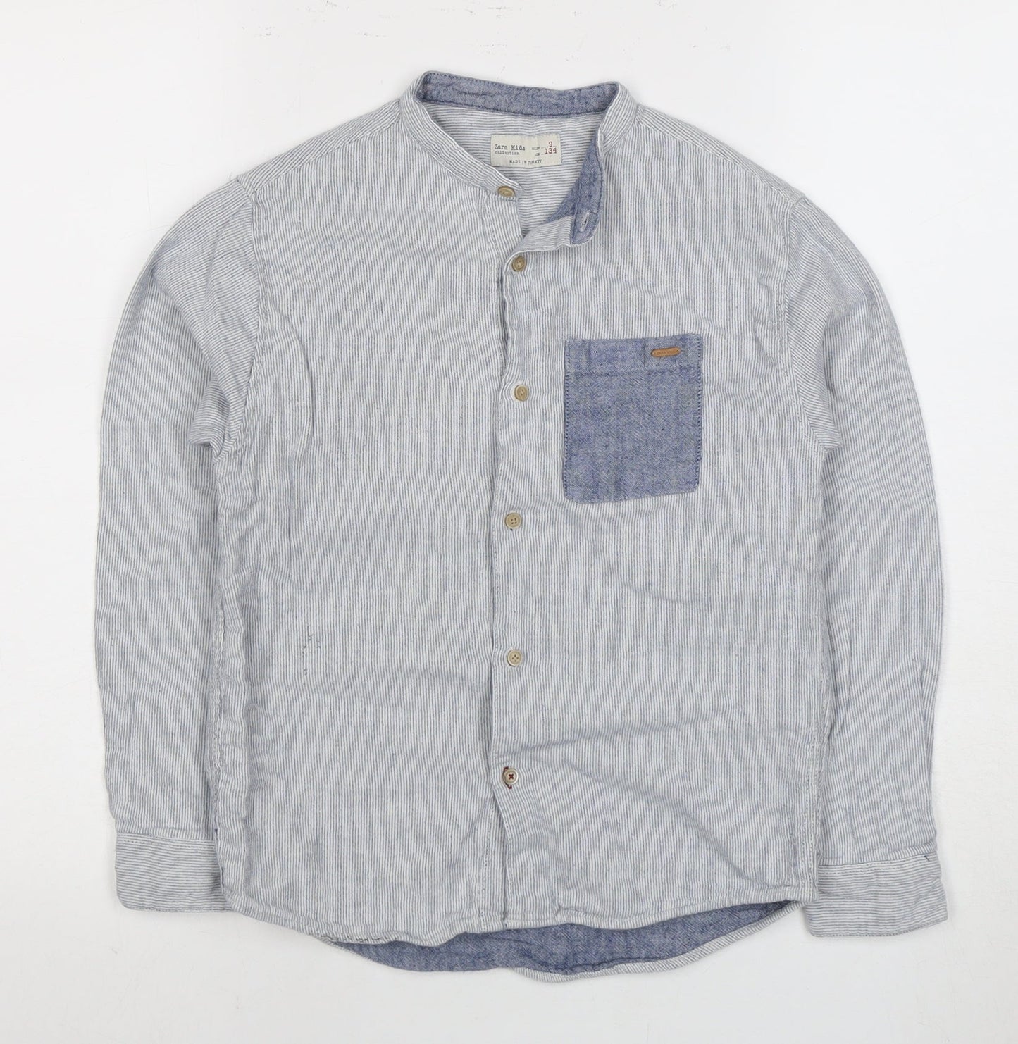 Zara Kids Boys Grey Striped Button-Up Shirt 9 Years