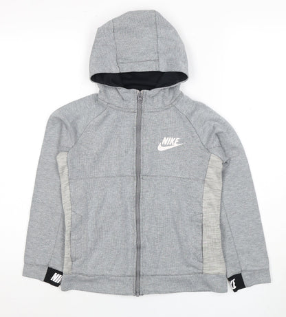 Nike Boys Grey Full Zip Hoodie M with Logo Accent