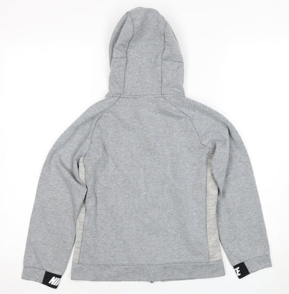 Nike Boys Grey Full Zip Hoodie M with Logo Accent