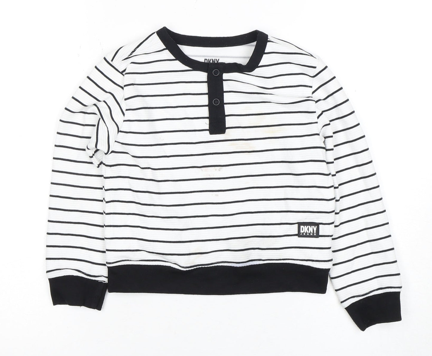 DKNY Boys Henley Striped Hoodie White 5 Years