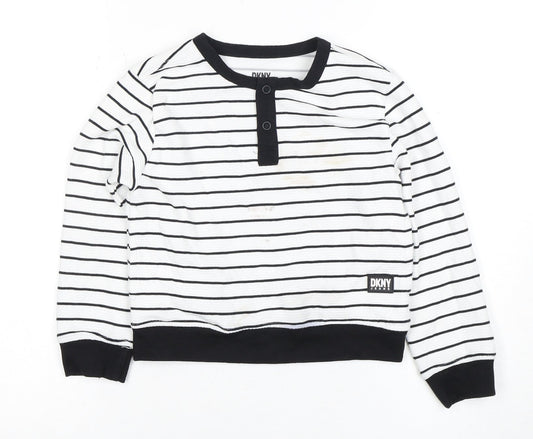 DKNY Boys Henley Striped Hoodie White 5 Years