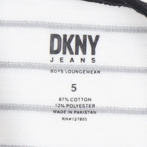 DKNY Boys Henley Striped Hoodie White 5 Years