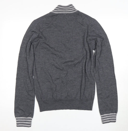 Jaeger Men's Grey Wool 1/2 Zip Jumper - Small