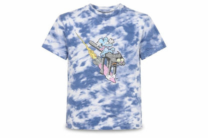 Front view of Simpsons Blue Tie Dye T-Shirt XS unisex adults