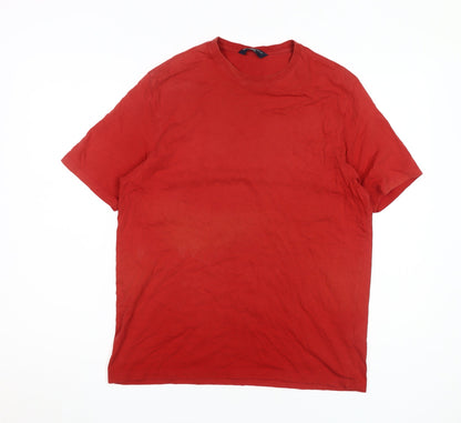 Marks and Spencer Men’s Red Crew Neck T-Shirt - Medium