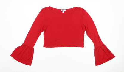 Womens UK Size 14 Pink Vanilla Red Cropped T-Shirt