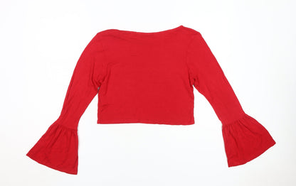 Womens UK Size 14 Pink Vanilla Red Cropped T-Shirt
