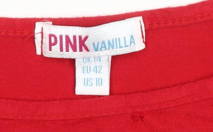Womens UK Size 14 Pink Vanilla Red Cropped T-Shirt