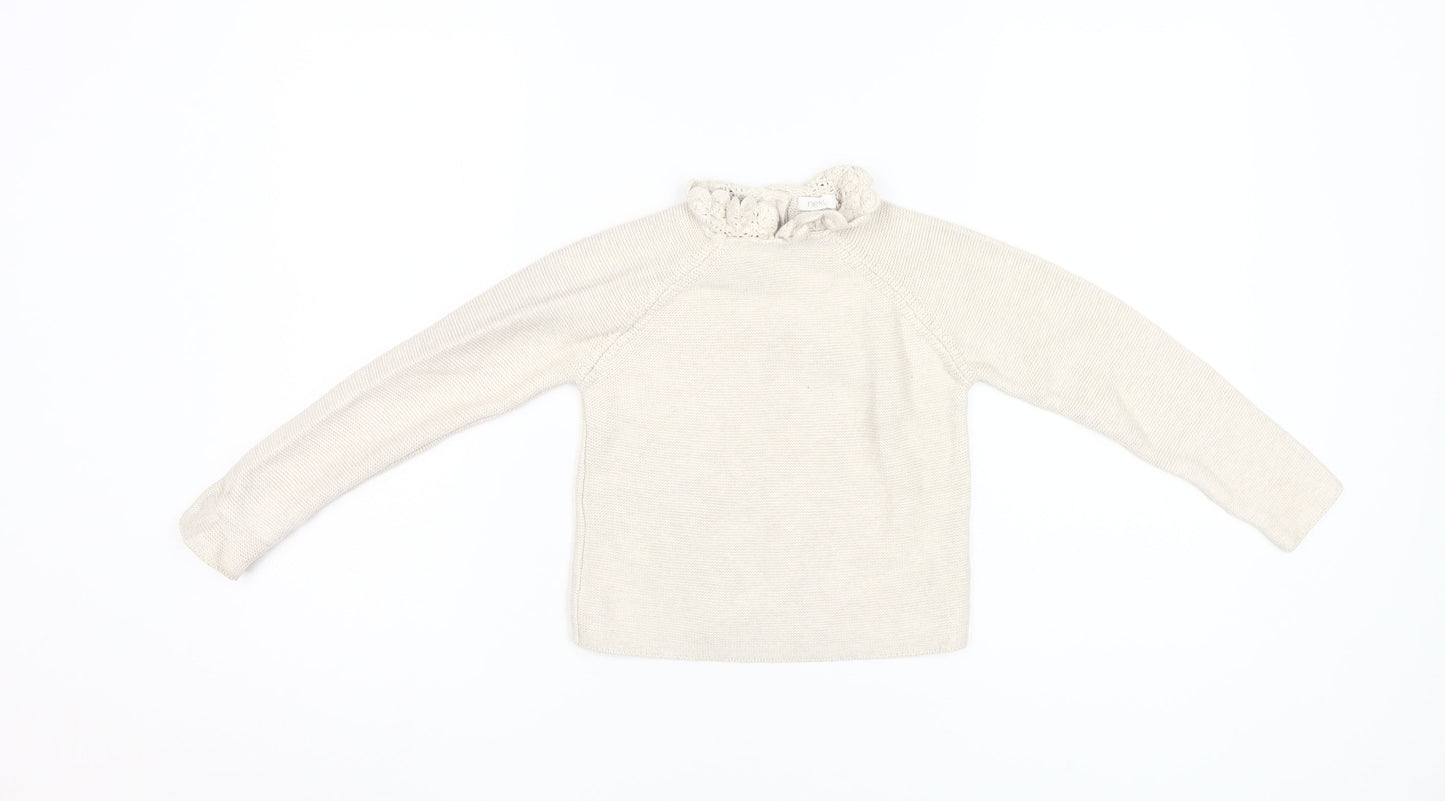 Next Girls Beige Pullover Jumper 5-6 Years Crochet Accents