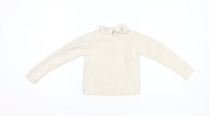 Next Girls Beige Pullover Jumper 5-6 Years Crochet Accents