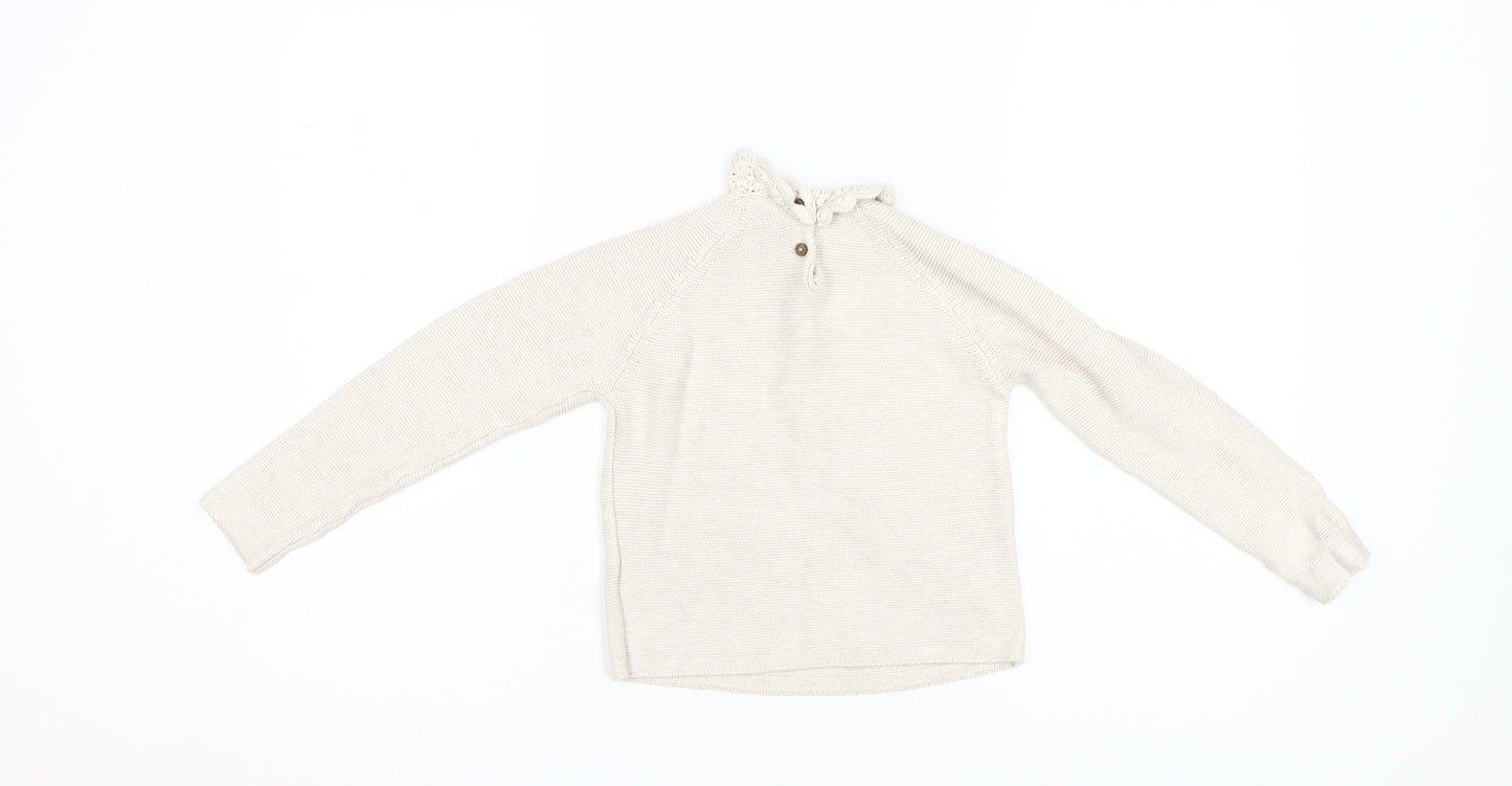 Next Girls Beige Pullover Jumper 5-6 Years Crochet Accents