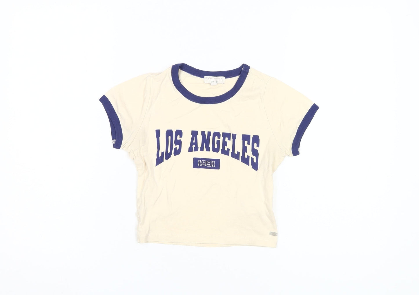 Teens UK Size XS Pull & Bear Beige Ringer T-Shirt
