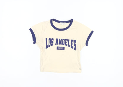 Teens UK Size XS Pull & Bear Beige Ringer T-Shirt