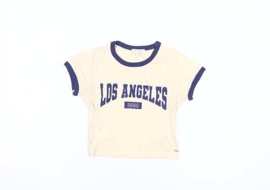 Teens UK Size XS Pull & Bear Beige Ringer T-Shirt