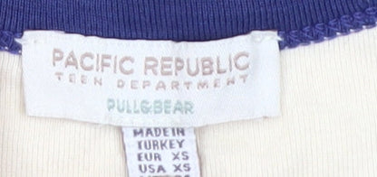 Teens UK Size XS Pull & Bear Beige Ringer T-Shirt
