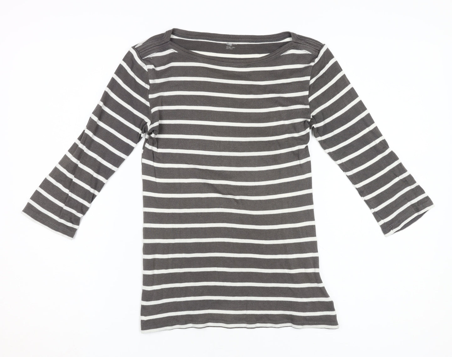 Gap Women's Grey Striped T-Shirt, Size S, 3/4 Sleeve