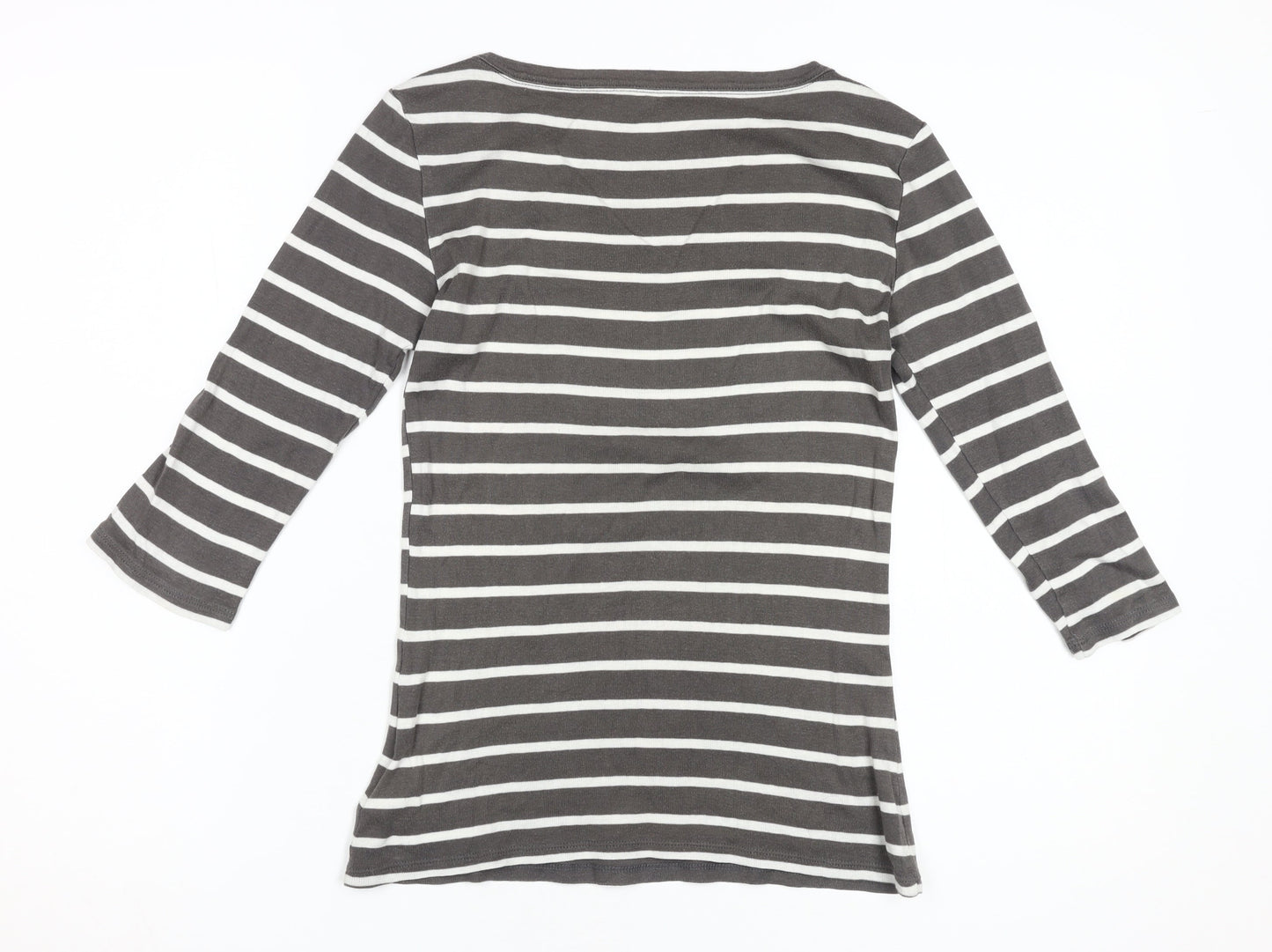 Gap Women's Grey Striped T-Shirt, Size S, 3/4 Sleeve